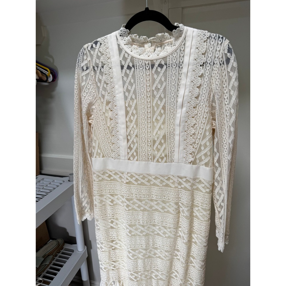 Metisu Lace Long Sleeve Midi Dress Sz L Victorian Regency Sheer Coquette Dainty - Picture 4 of 10